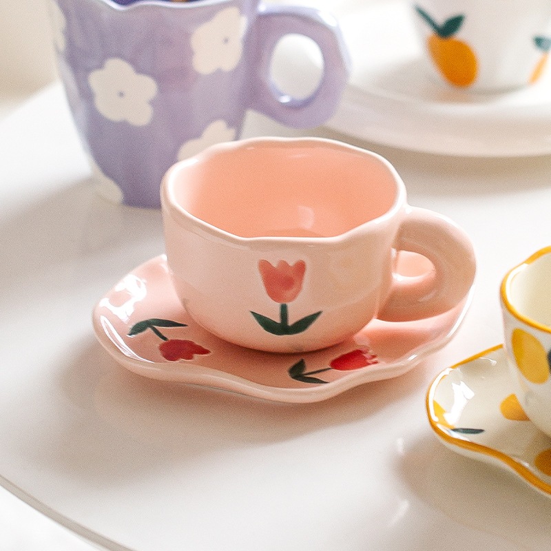 (พร้อมส่ง) แก้วเซรามิก + จานรอง Mug Tulib