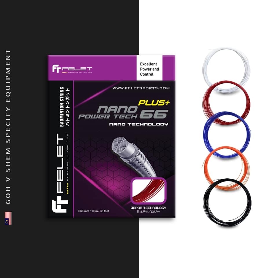 เอ็นแบดมินตัน Felet Nano Power Tech 66 Plus+ (0.66มม.) สินค้าลิขสิทธิ์แท้ 100%