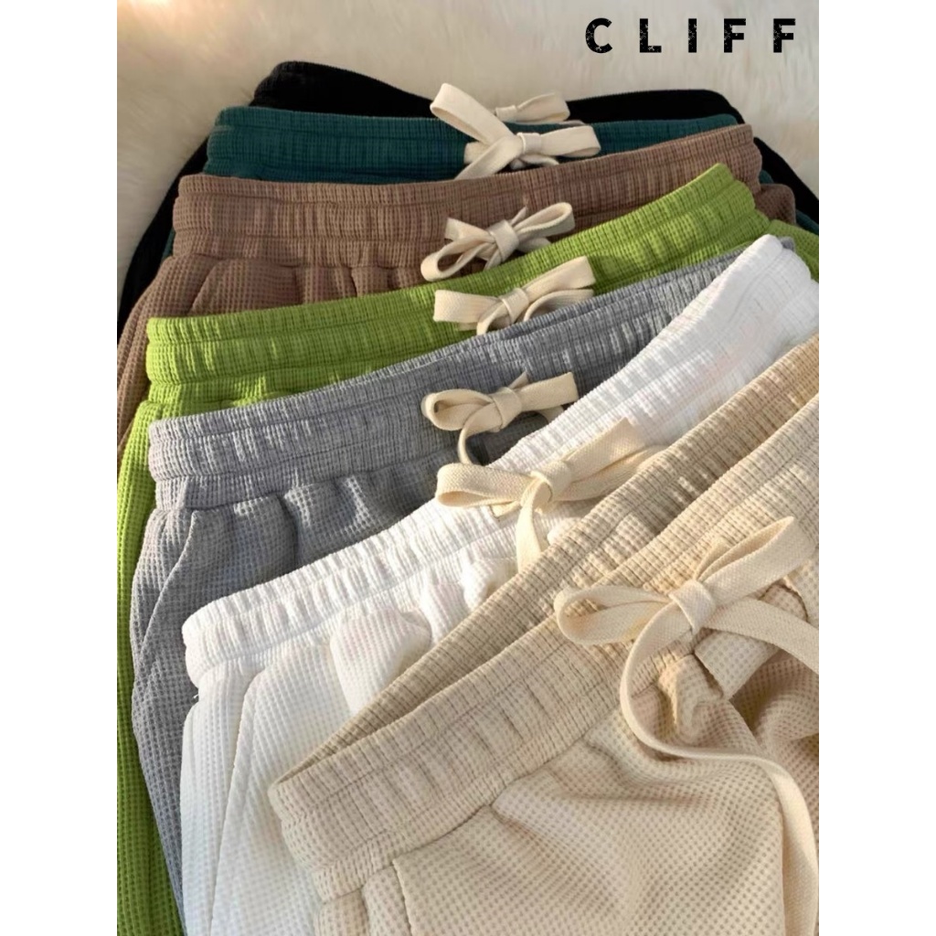 CLIFF กางเกงขาสั้นกีฬาลำลองผู้ชายวาฟเฟิลผ้าหลวมขากว้างกางเกงห้าส่วน - รูปที่ 4