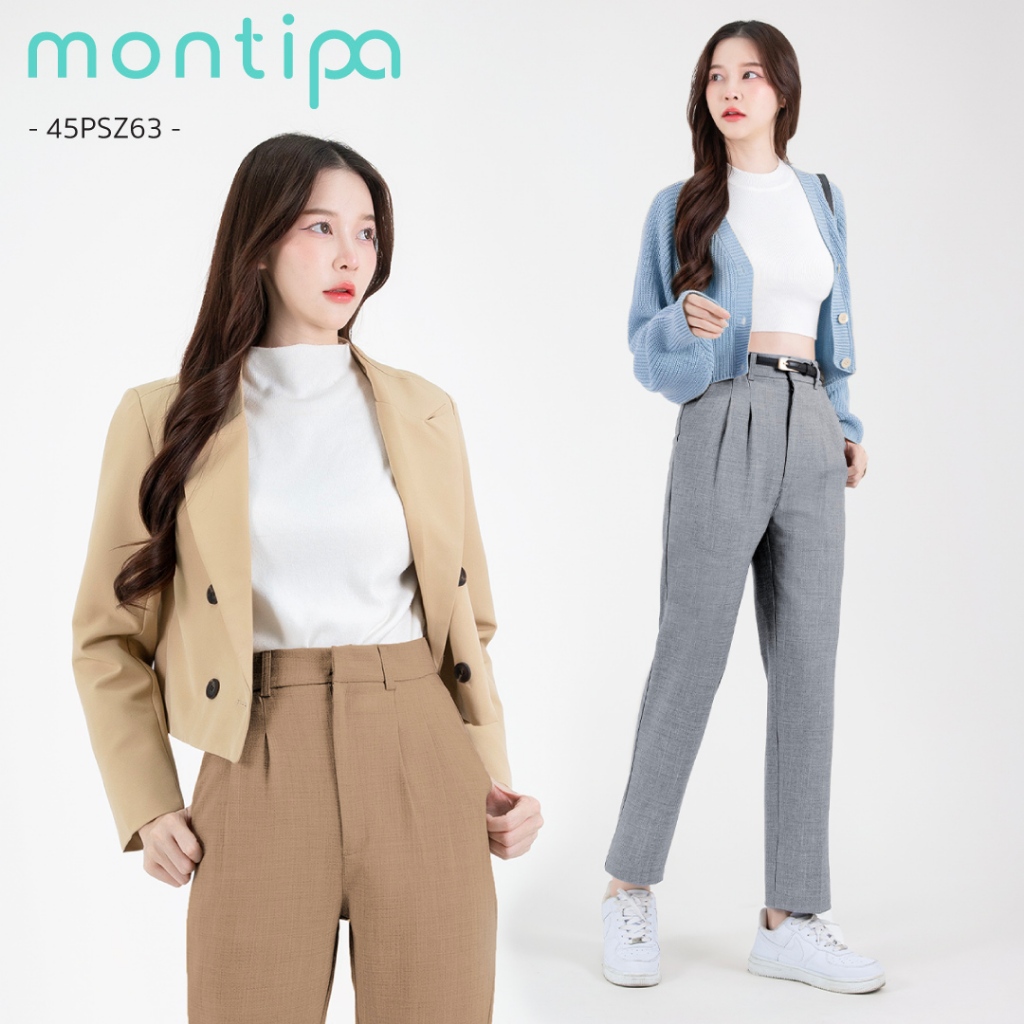 New Collection กางเกงขายาวทรงสอบ ดีเทลแต่งจีบด้านหน้า เนื้อผ้า Comfort ผ้านุ่ม สวมใส่สบาย - 45PSZ63