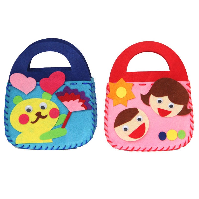 กระเป๋าผ้าใยสังเคราะห์ ผ้าสักหลาด ของเล่น DIY Handbag กระเป๋าประดิษฐ์ ถุงผ้า กระเป๋าแฮนด์เมด  DIY