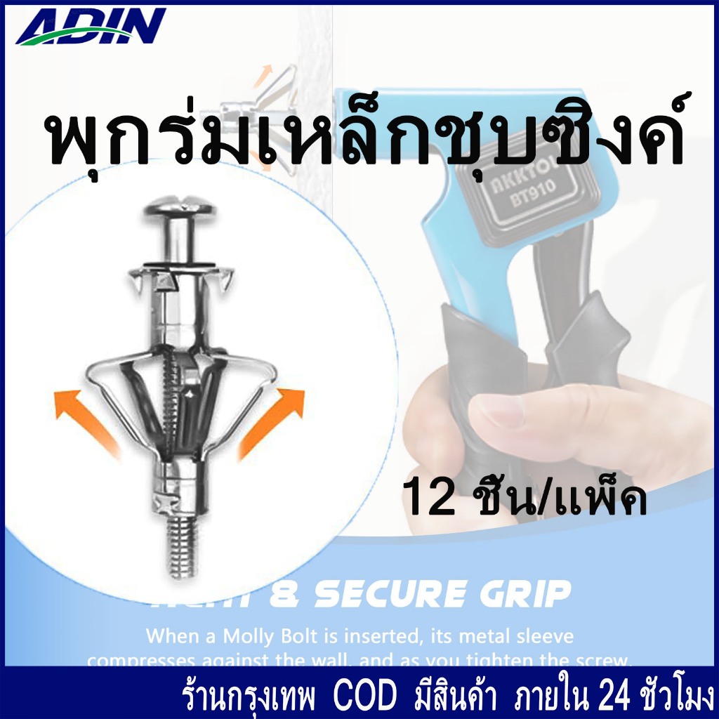 พุกร่มเหล็กชุบซิงค์ ถุงละ12ตัว ใช้สำหรับงานยิปซั่ม พุกงานยิปซั่ม พุกเหล็ก
