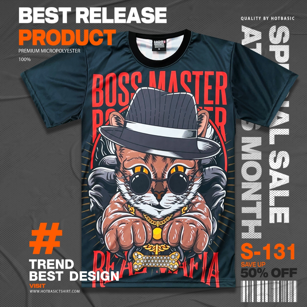 เสื้อยืด ลายแมวมาเฟีย Cat | สตรีท | พิมพ์ลายเต็มตัว | S131