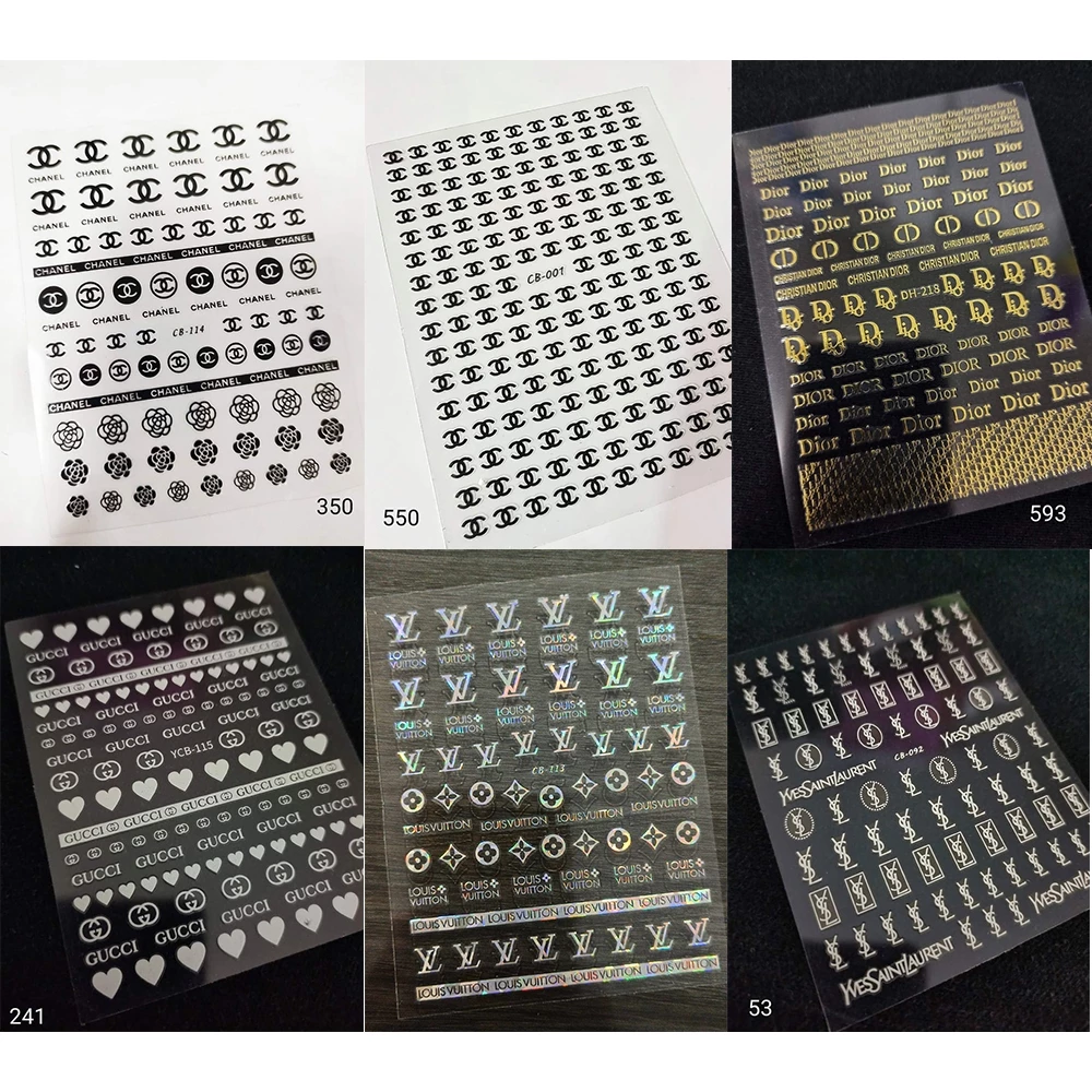 K2.[39 แบบให้เลือก]สติ๊กเกอร์แบรนด์ยอดฮิต สำหรับตกแต่งเล็บ แบบมีกาวในตัว ลอกแปะได้เลย