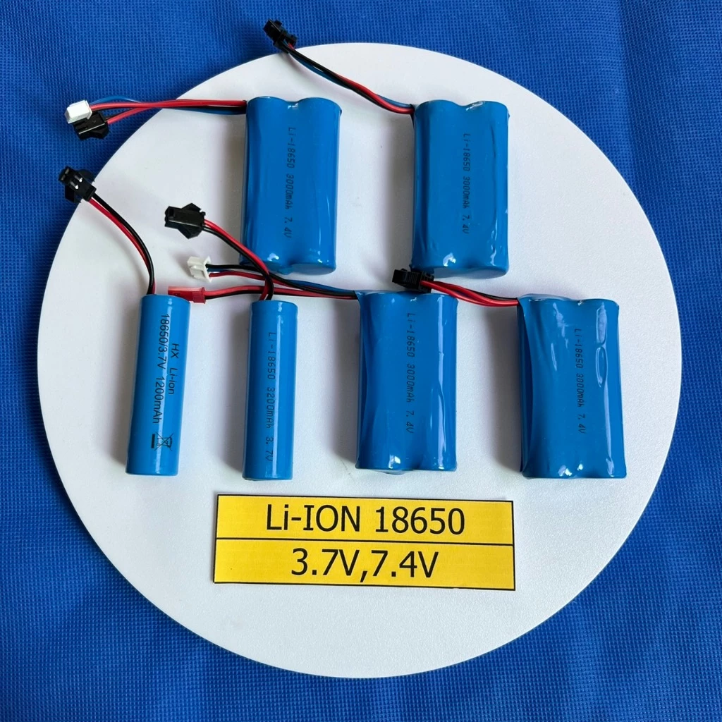 ถ่านชาร์จ ชนิด Li-ION 18650 ขนาด 3.7V,7.4V ความจุ 1200-3200 mAh ขั้วชนิด SM,SM3,SM4,SM+3P,SM+JST