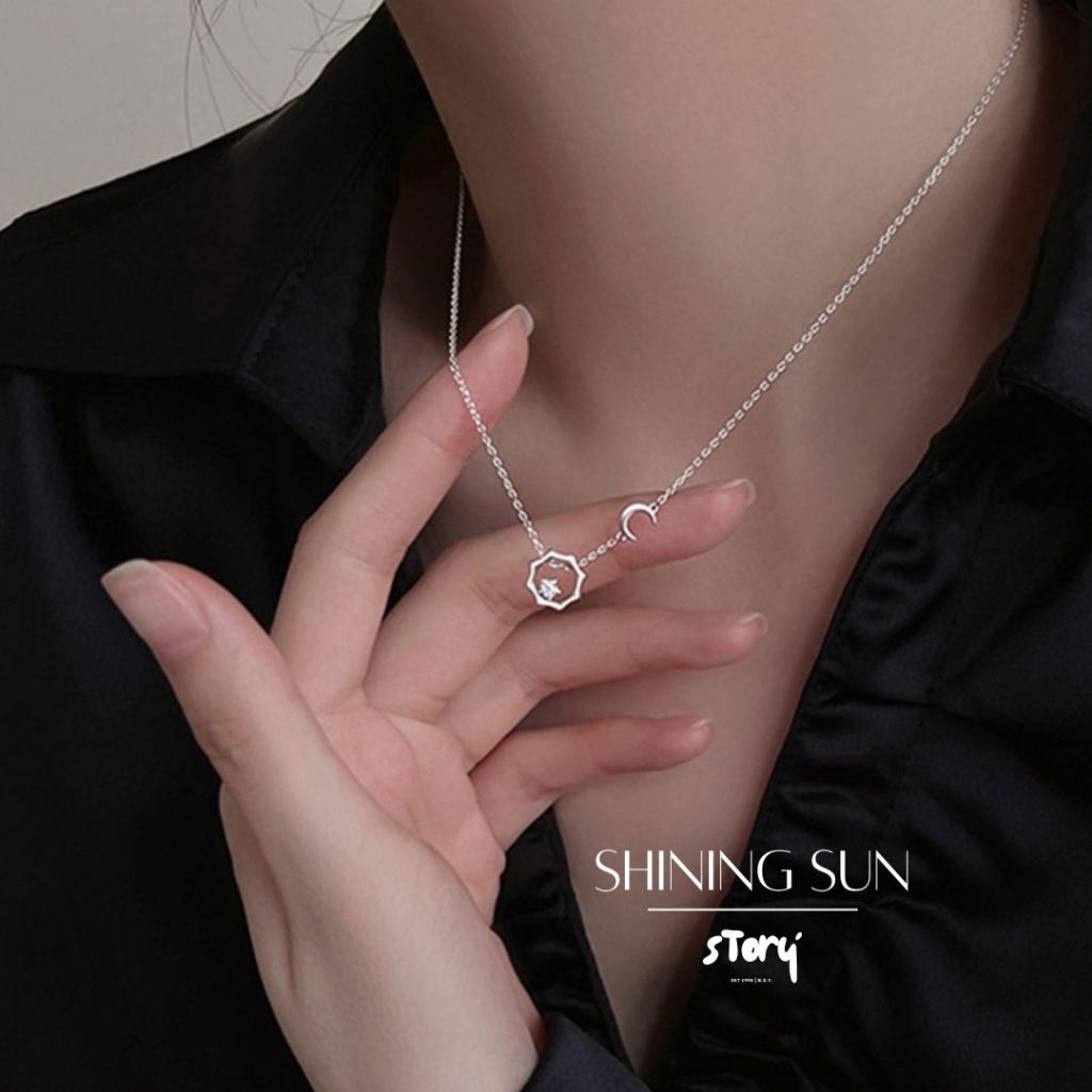 STORY สร้อยคอแท้ Shining Sun สร้อยคอแท้ สร้อยเพชร ของขวัญให้แฟน ดีไซน์สุดเก๋ สร้อยแฟชั่น สร้อยคอโซ่