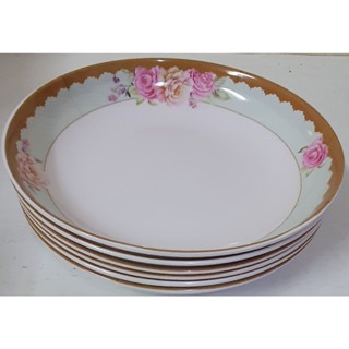 205 จานข้าวก้นลึกลายดอก รุ่นหนาพิเศษ ขนาด 9 นิ้ว แพ็ค6ใบ ราค…