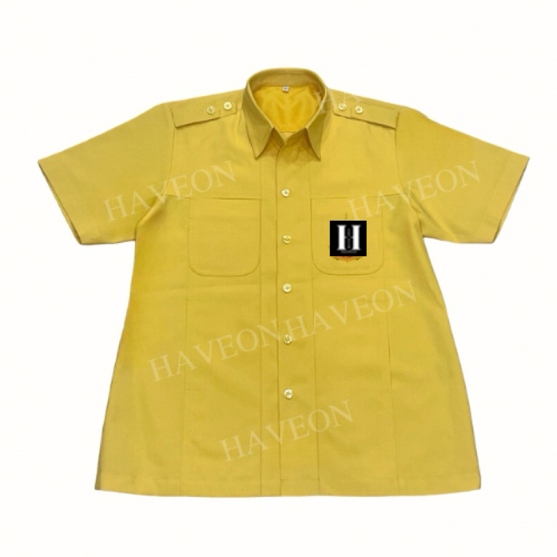 พร้อมส่ง เสื้อซาฟารีสีเหลือง (ปักโลโก้ 72ใหม่)
