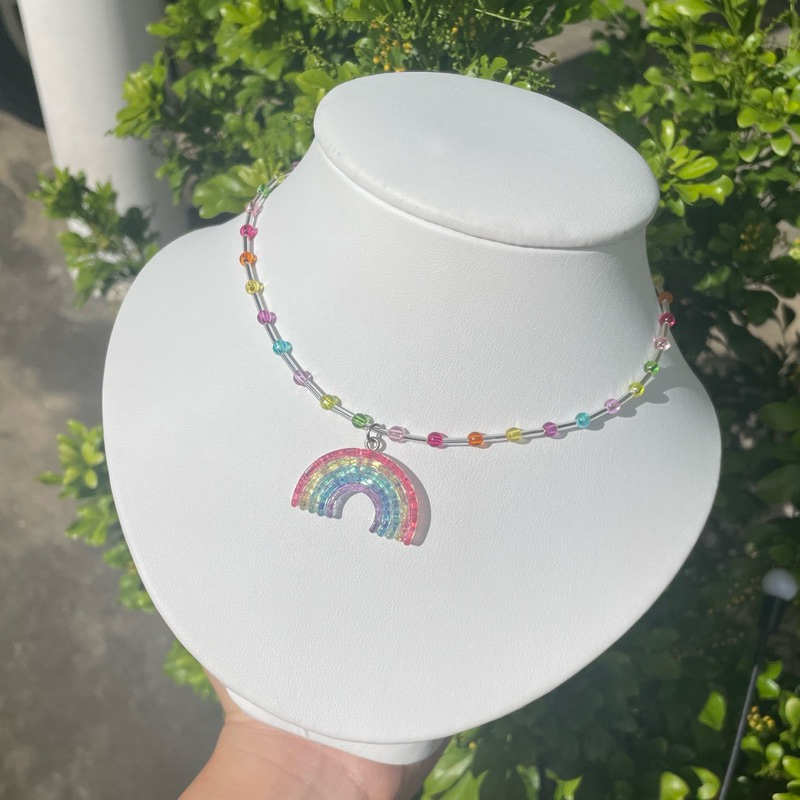 Piing me Necklace | สร้อยคอลูกปัดสีสายรุ้งพร้อมจี้สายรุ้ง