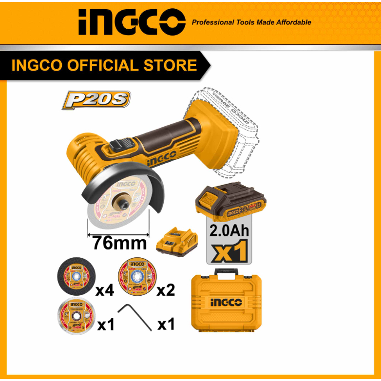Ingco เครื่องเจียร์ มินิ 3 นิ้ว ไร้สาย 20 โวลท์ รุ่น CAGLI76012 รุ่นงานหนัก ( Mini Cut-Off Saw ) ครบชุด ของแท้100%