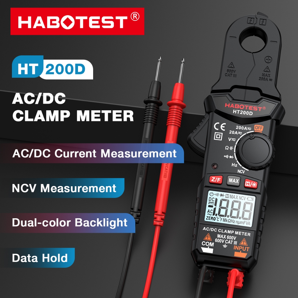 HABOTEST HT200D AC/DC Clamp Meter เครื่องตรวจจับ NCV การวัด Dual-สี Backlight Data Hold Current เครื