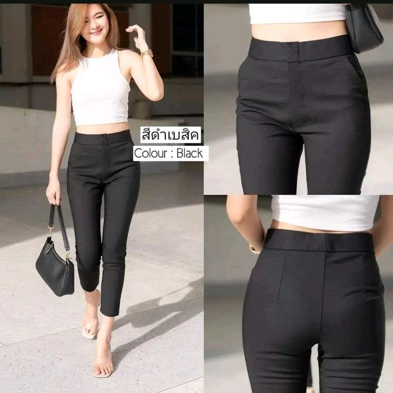 กางเกง 8 ส่วน ซิปหน้า ตะขอ (Size S-36)ผ้าหนาสวย ผ้าโรเชฟซักไม่เป็นขุย ไม่หดไม่ย้วย