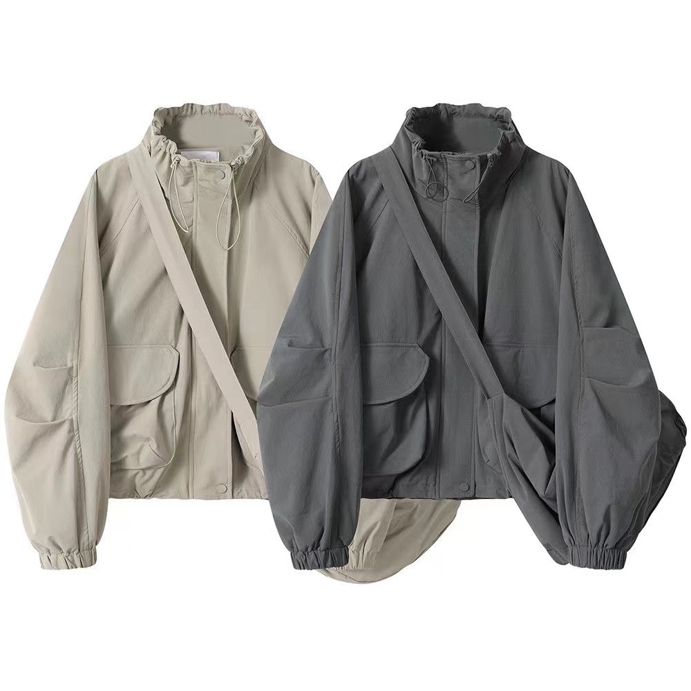 เสื้อคลุมแขนยาว สไตล์สั้น คอตั้ง เสื้อแจ็คเก้ตผ้าร่ม 3สี Jacket ทรงหลวม*ผอม อวบ อ้วน ใส่ได้ ไม่รวมกระเป๋าสะพาย S-2XL