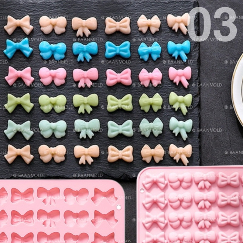 (พร้อมส่ง) แม่พิมพ์ซิลิโคนสามมิติ พิมพ์ช็อคโกแลต วุ้น เทียนหอม ขนม อาลัว แม่พิมพ์โบ ลูกอม - รูปที่ 6