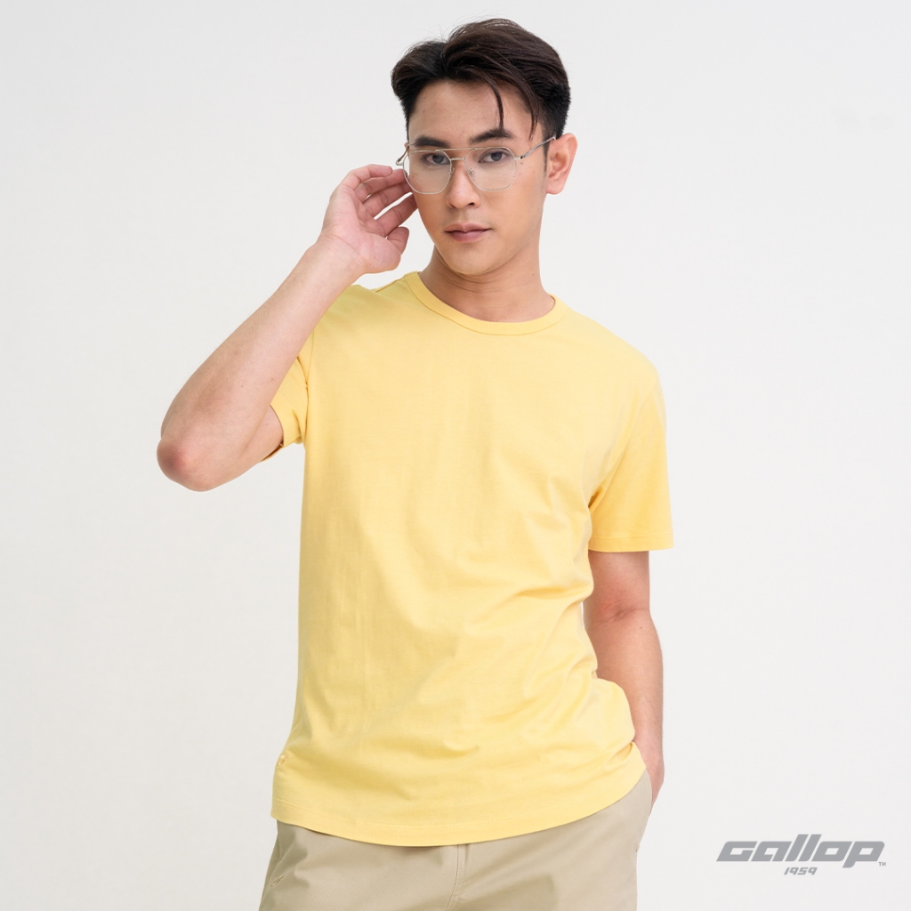 GALLOP : Men's Wear เสื้อยืดคอกลม (Round-necked) รุ่น ชายโค้ง GBT9002 สี Hot Yellow - เหลืองสด