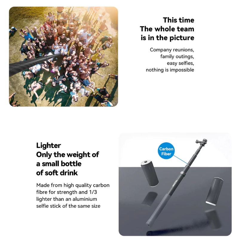 Telesin New Design 3m Carbon Fiber Selfie Stick for GOPRO,DJI Osmo360/DJI Action 6/5Pro/4/3,Insta360 thumbnail 5