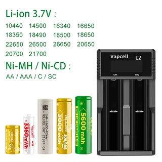 ที่ชาร์จถ่าน Vapcell L2 สำหรับ Li-ion / Ni-MH / Ni-CD ขนาด AA / AAA / 18650 / 18350 / 21700 / 26650