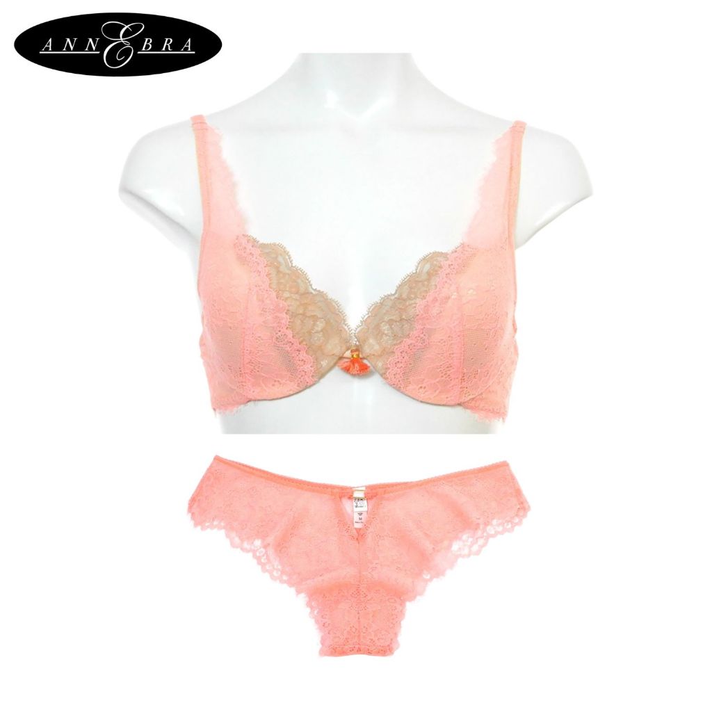 Annebra เซตบรา+กกน. บราเสริมทรง ตะขอหลัง มีโครง มีฟองน้ำ Push Up Bra+Panty SET รุ่น AB1-553/AU3-819