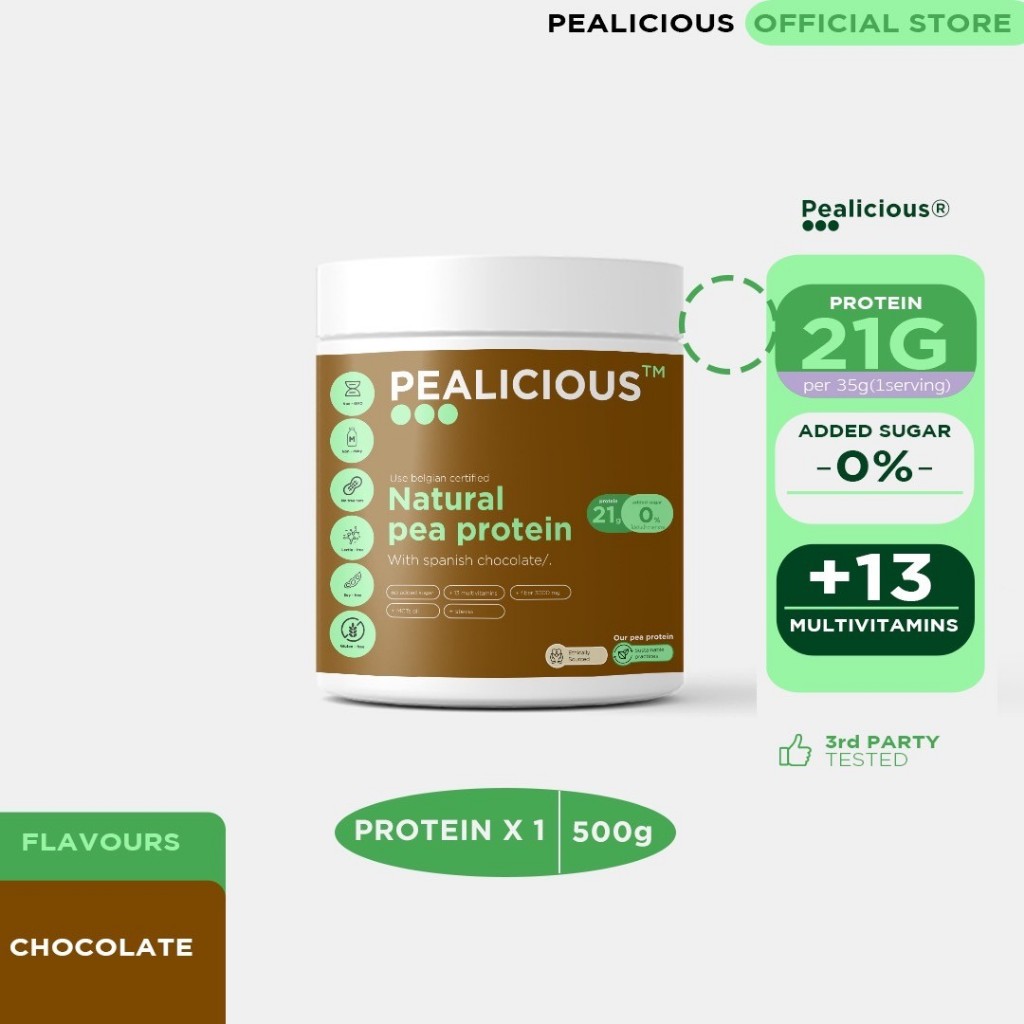 Pealicious Organic Belgian Pea protein for vegan โปรตีนพืช โปรตีนถั่วลันเตาออแกนิค รส Choco 500g
