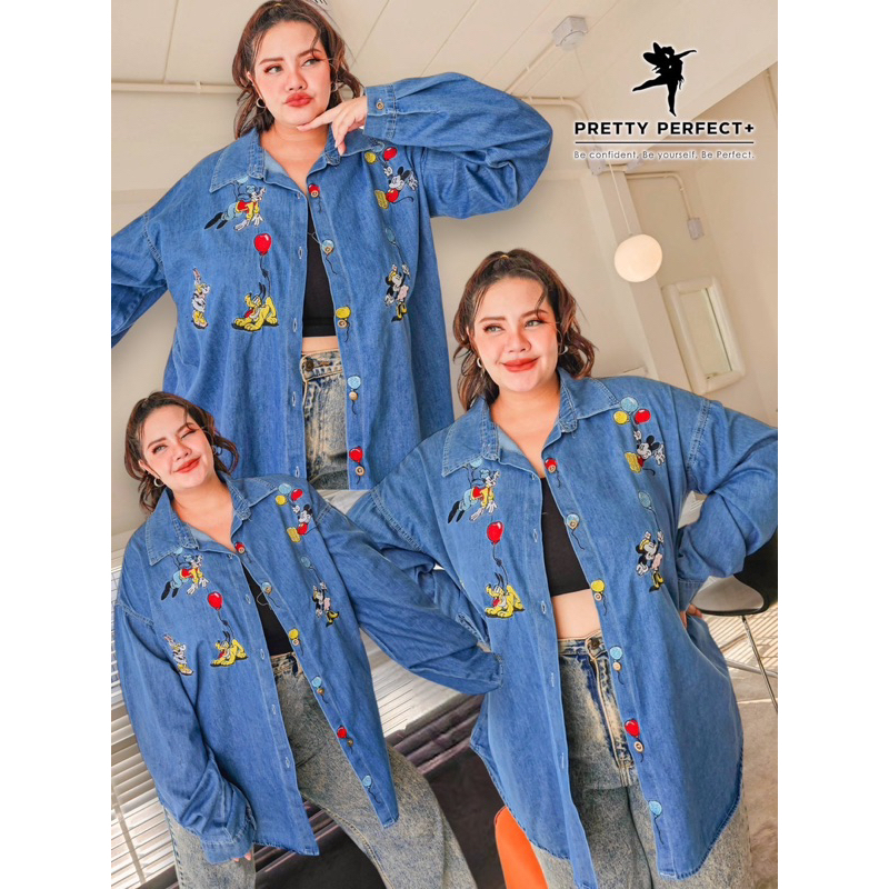 Mic Jeans Shirt เสื้อเชิ้ตยีนส์ แขนยาว อก 40-50+