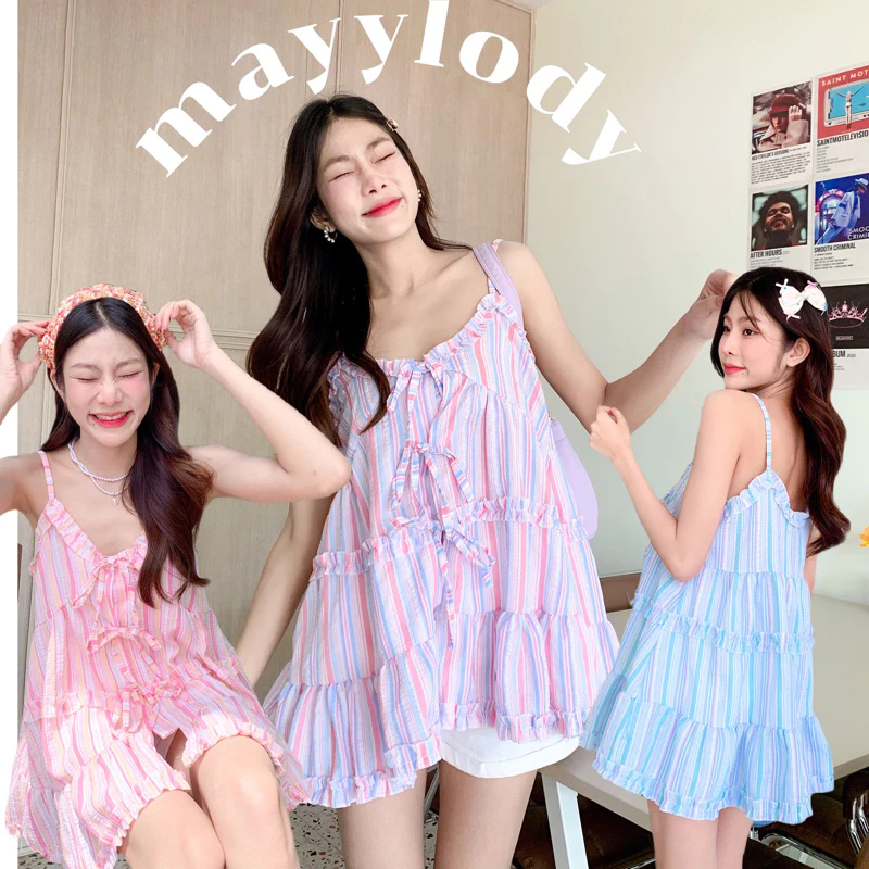 ❤️mayylody❤️ มินิเดรส สายเดี่ยว สีหวานพาสเทล สไตล์เกาหลี ใส่เป็นเลเยอร์ตัวนอกน่ารักสุดๆ ผ้านุ่มฟู (เสื้อโคเรีย)