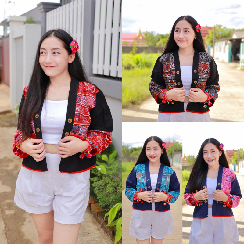 เสื้อคลุมผ้าฝ้ายล้านนา แต่งกระดุมเหรียญสวยๆพร้อมกระดิ่ง