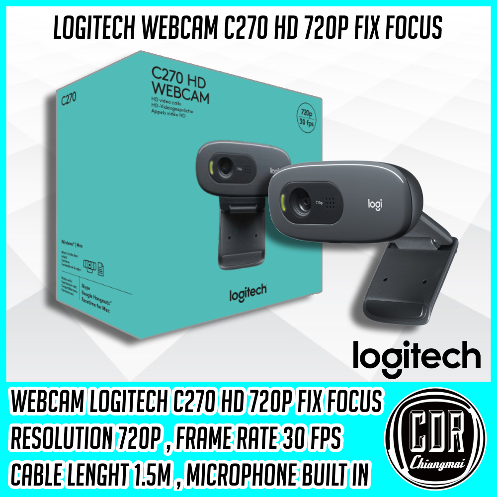 Logitech C270 กล้องเว็บแคม HD 720P 30FPS FIX FOCUS Webcam รับประกันศูนย์ไทย 2 ปี