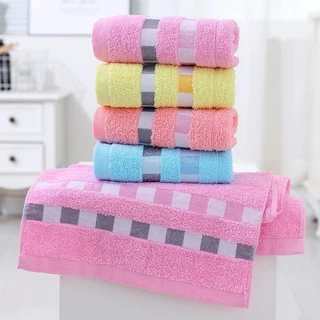 ผ้าเช็ดผม เช็ดหน้า งานผ้าฝ้าย ผ้ามีขน ลายตาราง【ขนาด 35 x 75 cm. 】เป็นผ้าคอตตอน cotton 100% ไม่เป็นขุย