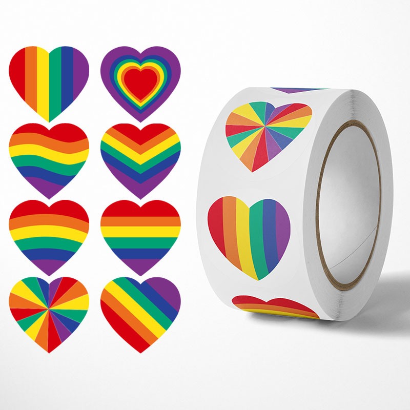 สติกเกอร์ 500 ดวง สติ๊กเกอร์หัวใจ สายรุ้ง สีรุ้ง หัวใจสีรุ้ง เรนโบว์ Rainbow Heart LGBT LGBTQ PRIDE 
