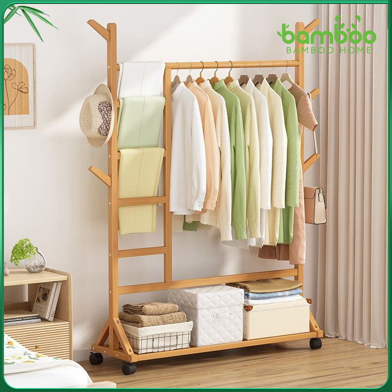 ราวแขวนผ้า ราวแขวนเสื้ออเนกประสงค์ เเขวนหมวกเสื้อโค้ทมีล้อเคลื่อนที่สะดวก Clothes Drying Racks