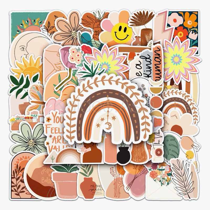 ขายดี Sticker S41 สติกเกอร์กันน้ำ ลายโมฮีเมียน สำหรับตกแต่ง งาน DIY จำนวน 50 ชิ้น