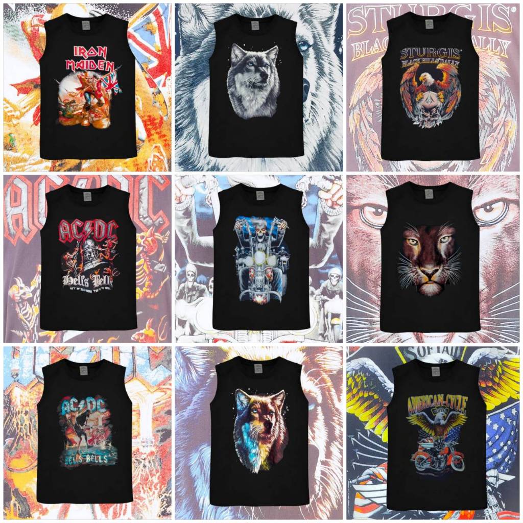 เสื้อแขนกุดเสื้อกล้ามลายวินเทจลายACDC เสื้อผู้ใหญ่มือ1