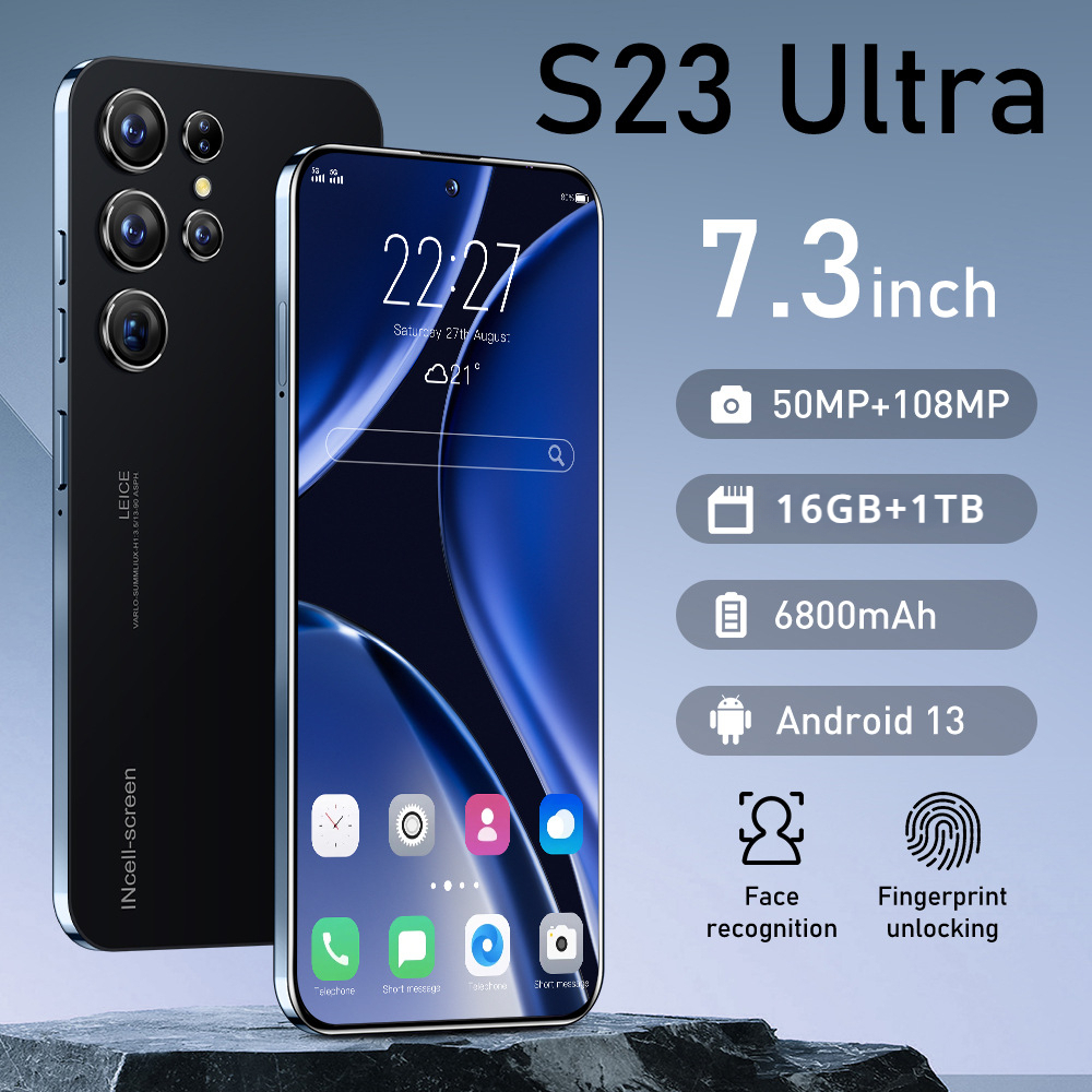 มาร์ทโฟนใหม่ล่าสุด S23 Ultra16GB + 512GB ประสิทธิภาพสูงเกมโทรศัพท์ 7.3 นิ้ว Android 13 นักเรียนโทรศั