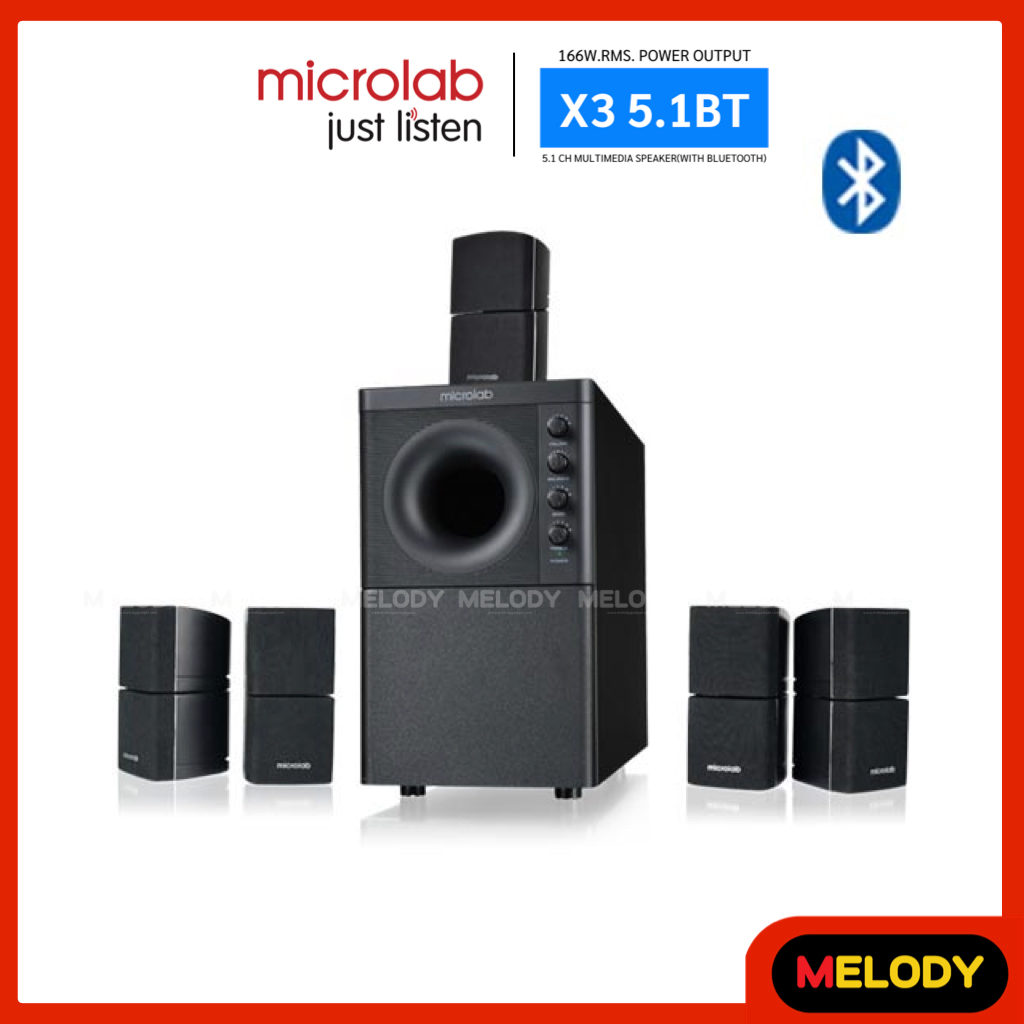 Microlab X3/5.1 Multimedia Speaker ชุดลำโพงคอมพิวเตอร์ กำลังขับ 166วัตต์แท้ รับประกันศูนย์ Microlab 1 ปี