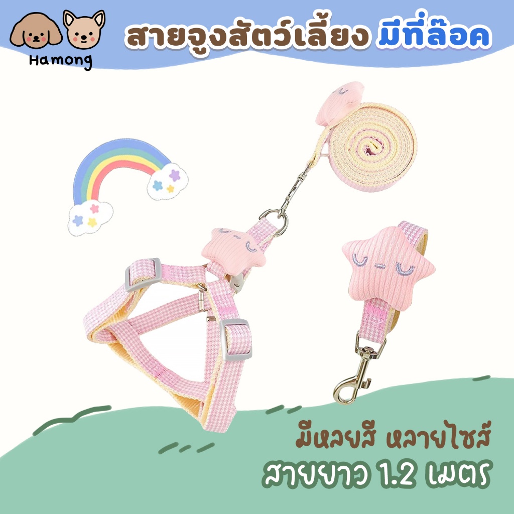 hamong สายจูงสัตว์เลี้ยง แมว หมา สุนัข เชือกรัดสัตว์เลี้ยง สายรัด น่ารัก คุณภาพดี มีหลายขนาดให้เลือก