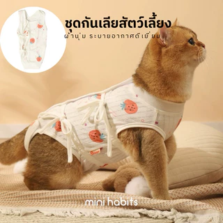 [🚚 พร้อมส่ง] ชุดกันเลียสัตว์เลี้ยง ป้องกันเลียแผลหลังผ่าตัด Strawberry Cat Sterilization Suit เสื้อทำหมัน