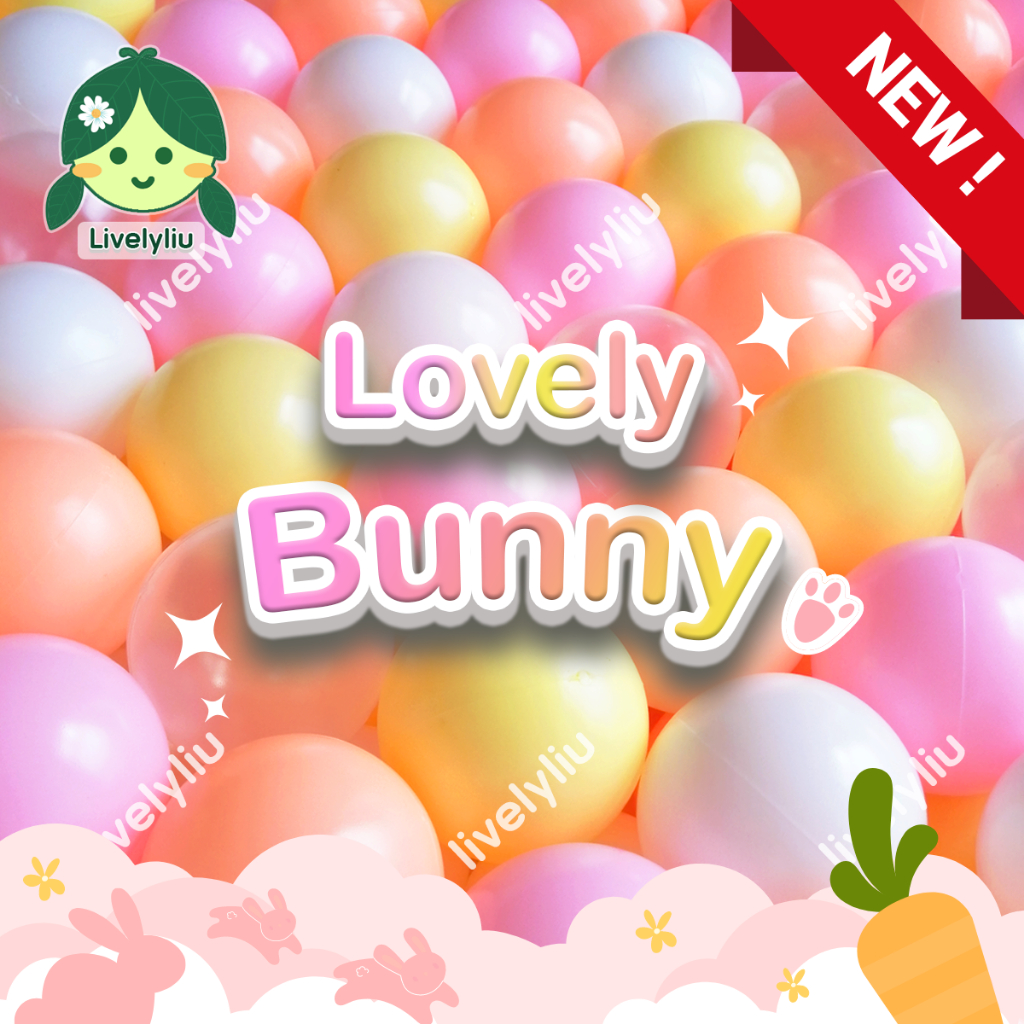 ลูกบอลพลาสติก Lovely Bunny 100 ลูก บอลสีน่ารัก สีส้ม ชมพู เหลือง คละสีหวาน บอลตกแต่ง ขนาด 7 ซม. Livelyliu