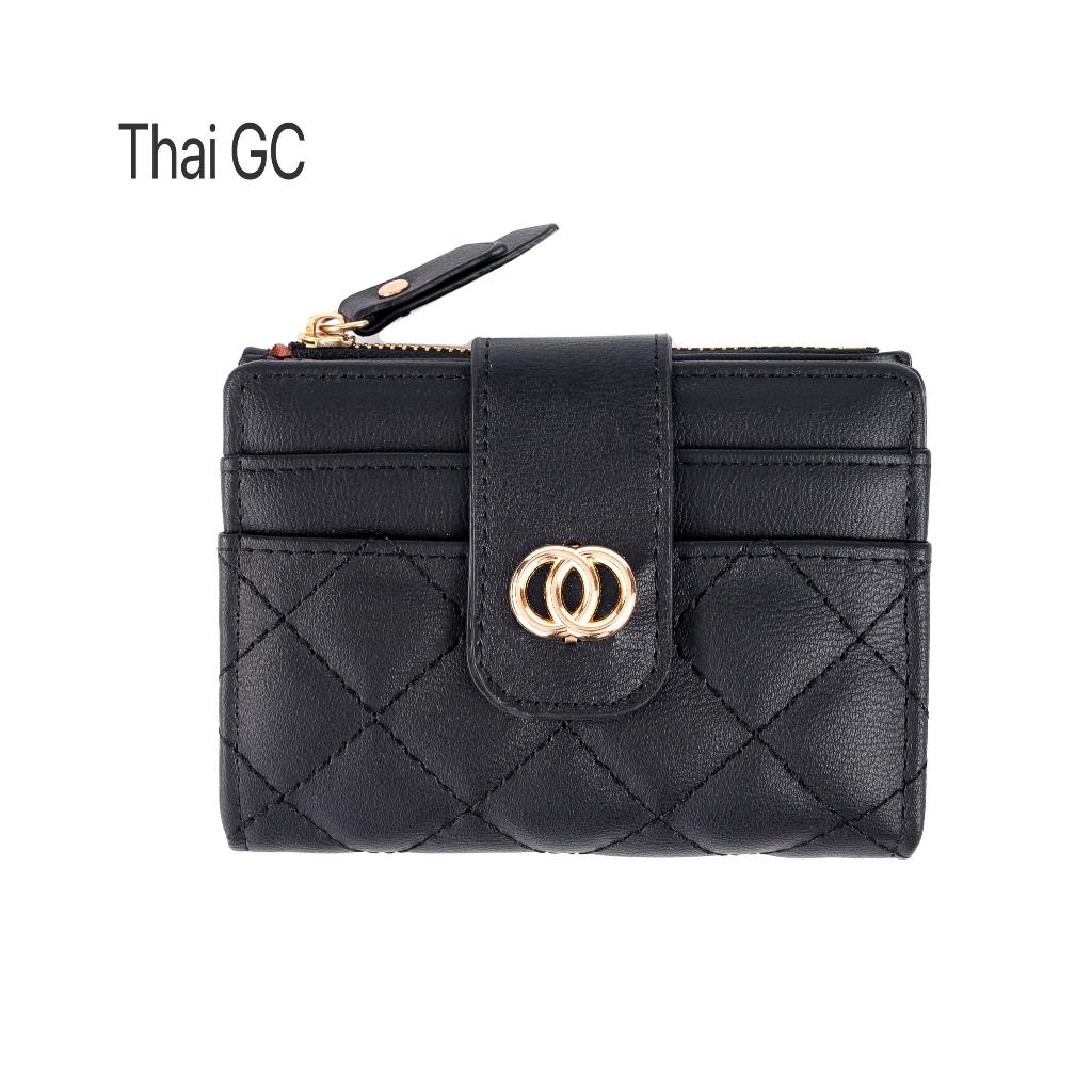 กระเป๋าสตางค์ใบสั้นสองผับ ปักลาย โลโก้สีทอง (GC-093)