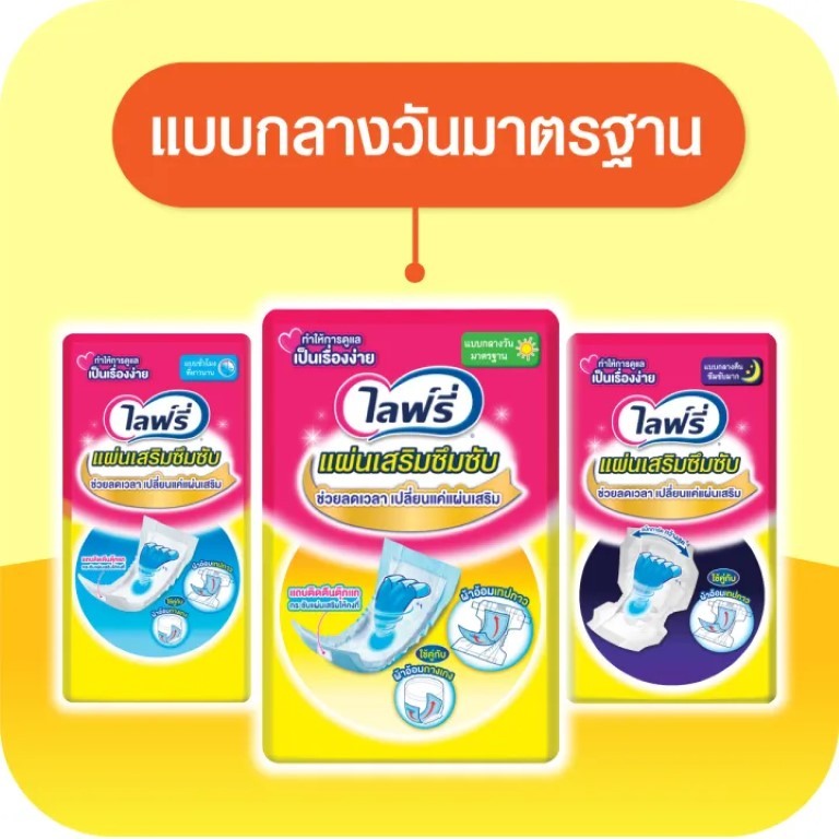 ราคาส่ง แผ่นเสริมซึมซับแบบกลางวันมาตรฐาน 60 ชิ้น ไลฟ์รี่ Lifree ขนาดมาตรฐาน ใช้คู่กับผ้าอ้อมเทปกาวหรือกางเกง