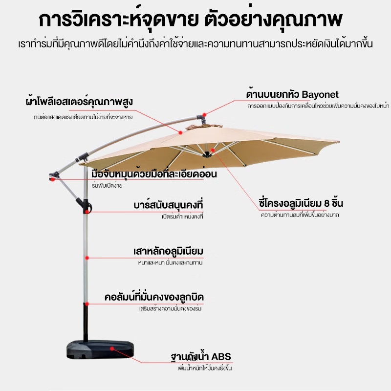 ร่มกันแดดสนามใหญ่ ในสวน กลางแจ้ง ร่มสนามเสาข้าง ขายของ สระว่ายน้ำ แม่ค้า ร้านกาแฟ ป้องกันแสงแดด - รูปที่ 7