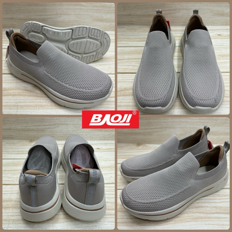 Baoji BJM 888 รองเท้าผ้าใบ บาโอจิ ทรงสลิปออน (41-45) สีดำ/ดำขาว/น้ำตาลอ่อน/กรม ซป