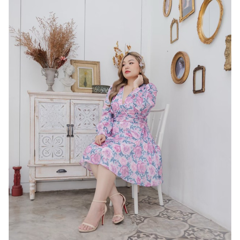 BBWshopเดรสดอกม่วงชม