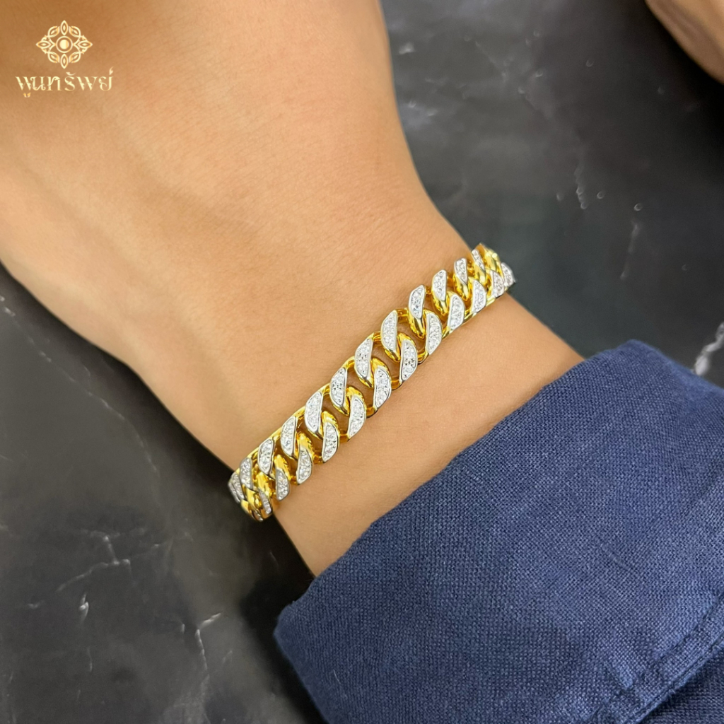 ส่งฟรี สร้อยข้อมือเลทเพชร เครื่องประดับไทย พูนทรัพย์ มีใบรับประกัน HD100H300