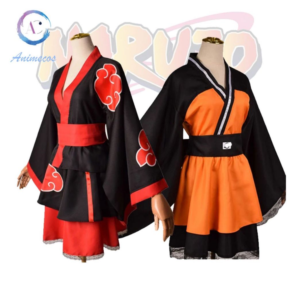 ชุดกิโมโนญี่ปุ่น คอสเพลย์ Naruto Akatsuki พิมพ์เมฆ ชุดโลลิต้า ชุดผู้ใหญ่ ผู้หญิงสาวฮาโลวีนเครื่องแบบ