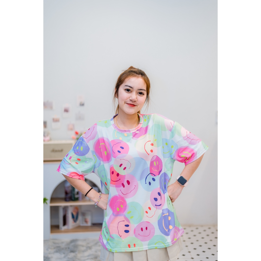 IB T-shirt ไซส์ใหญ่ เสื้อผ้าสตรี นารัก หน้ายิ้มสีสันสดใส เสื้อยืด ลำลอง ใส่สบาย นักเรียน ระบายอากาศได้ดี