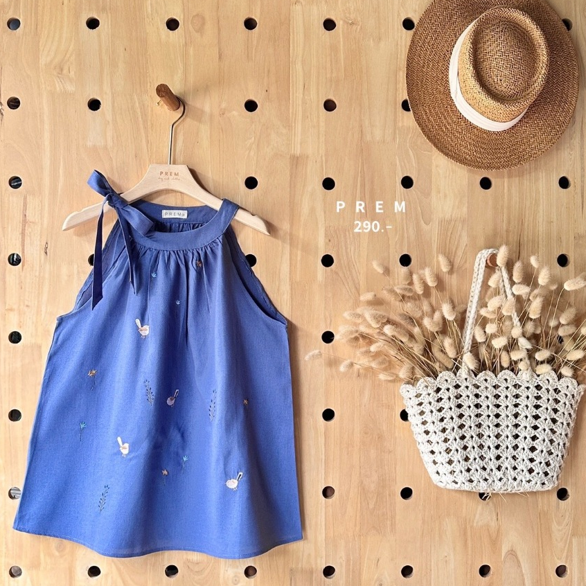 🕊️✨🎀เสื้อลัคกี้ ปักลายดอกไม้ และ นกน่ารักๆ มัดโบว์ #271-1🎀✨🕊️
