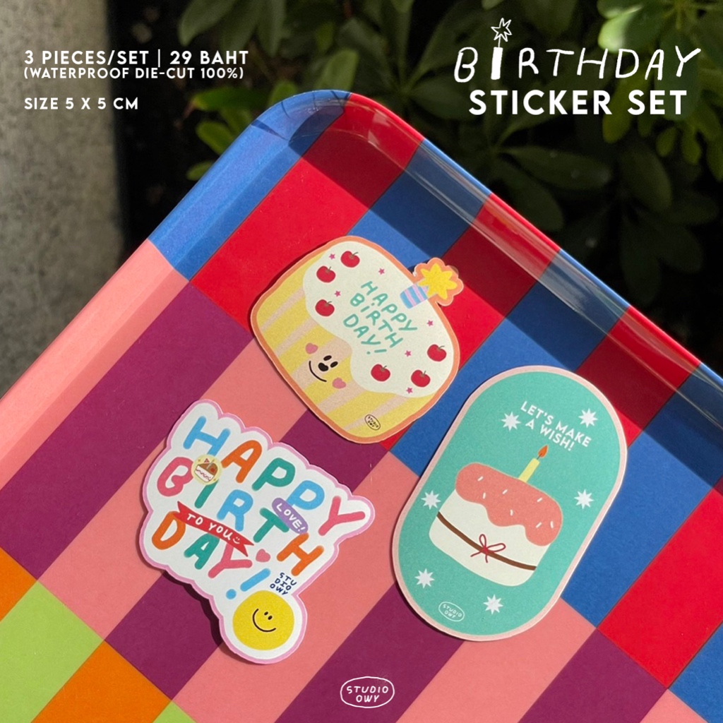 STUDIO.OWY : Birthday Sticker Set สติกเกอร์เซ็ต 3 ชิ้น
