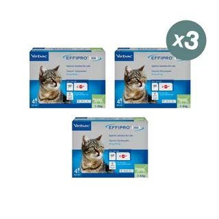 Virbac - 3 X เอฟฟิโปร ดูโอ้ [Effipro® Duo Spot-on S (1-6 kgs) - 4 tubes /0.5 ml each x 3 packs] ผลิตภัณฑ์กำจัดหมัด แมว
