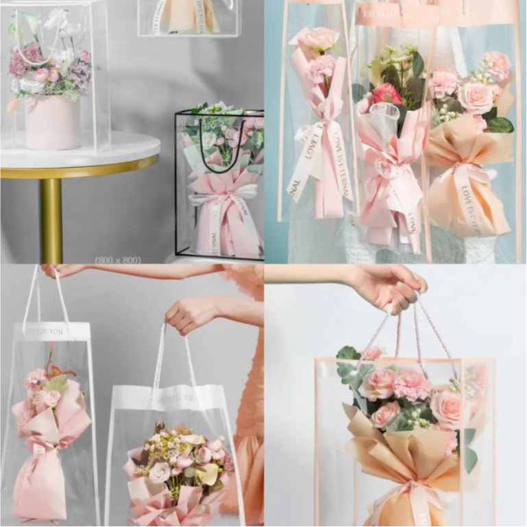 พร้อมส่ง ถุงใส ใส่ดอกไม้ ตุ๊กตา-ของขวัญ มีหูหิ้ว ราคาถูก