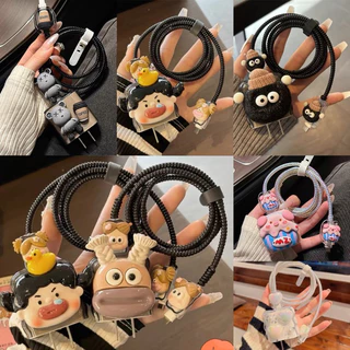 พร้อมส่งจากไทย ชุดพันสาย เคสหัวชาร์จ ลายการ์ตูน ตัวถนอมสาย USB สำหรับ iphone 20w 18w 35W